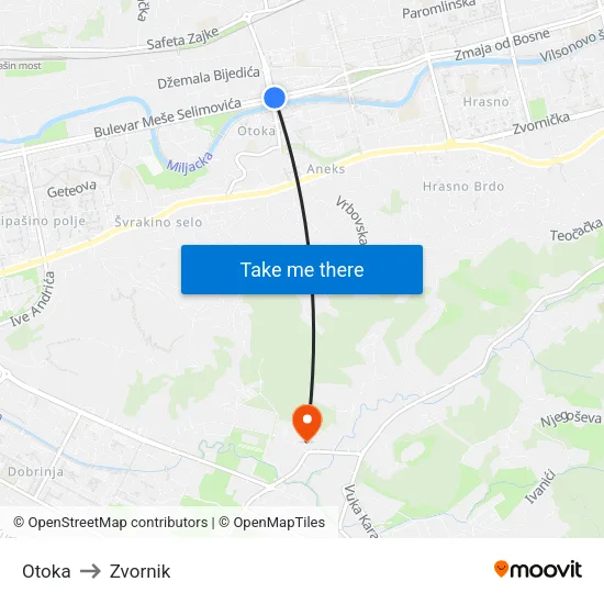 Otoka to Zvornik map