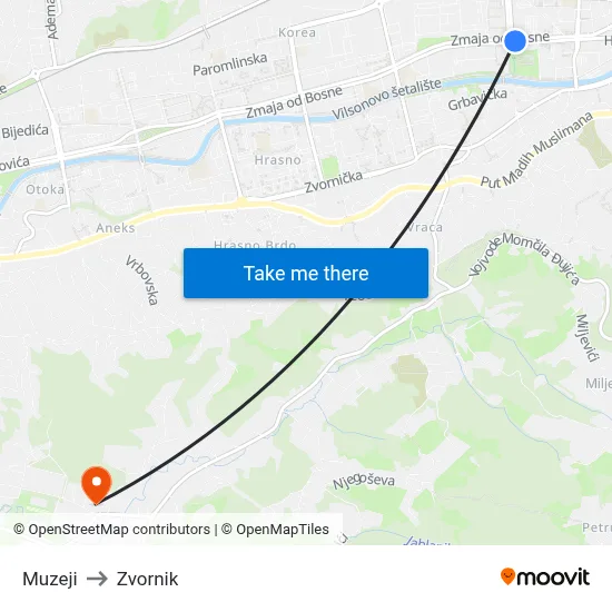 Muzeji to Zvornik map