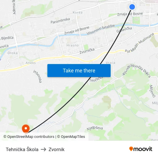 Tehnička Škola to Zvornik map