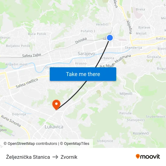 Željeznička Stanica to Zvornik map