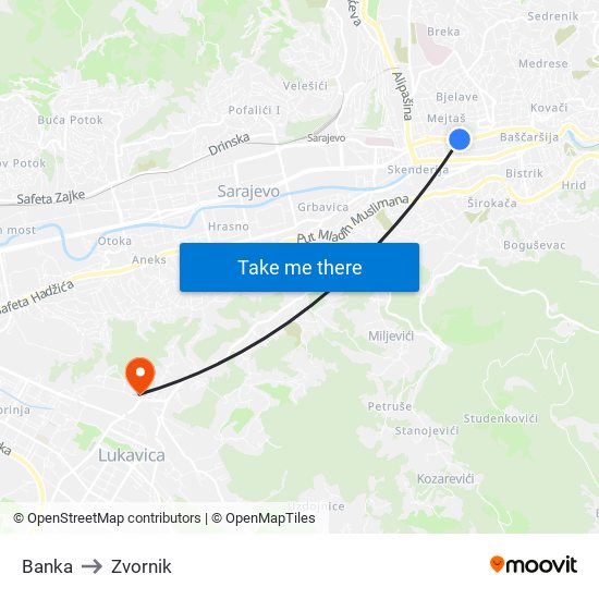 Banka to Zvornik map