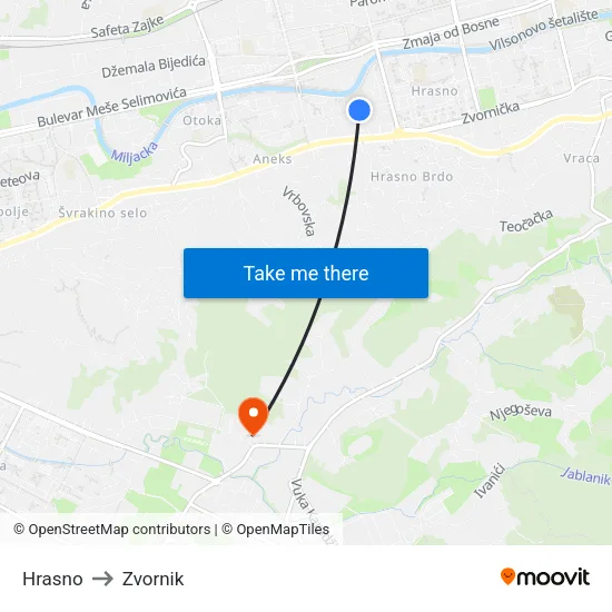 Hrasno to Zvornik map