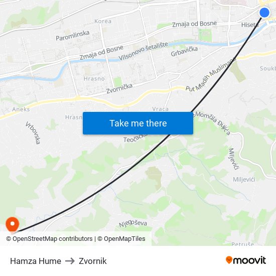Hamza Hume to Zvornik map
