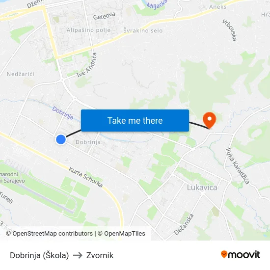 Dobrinja (Škola) to Zvornik map