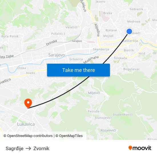 Sagrđije to Zvornik map