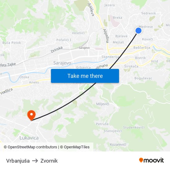 Vrbanjuša to Zvornik map