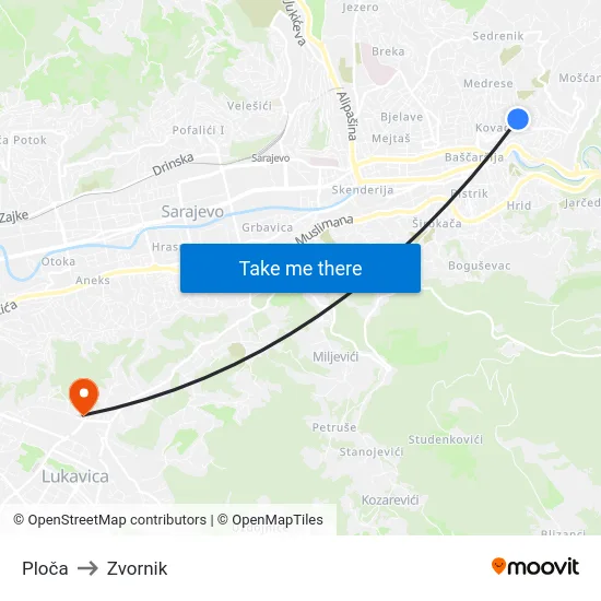 Ploča to Zvornik map