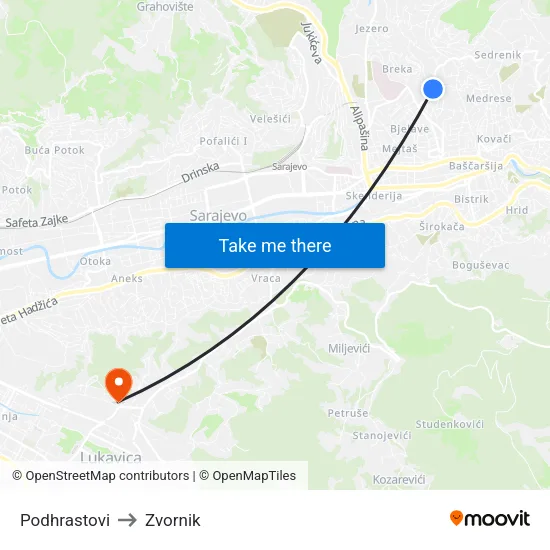 Podhrastovi to Zvornik map