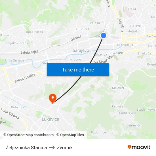 Željeznička Stanica to Zvornik map