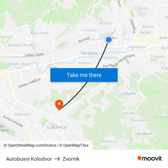 Autobusni Kolodvor to Zvornik map