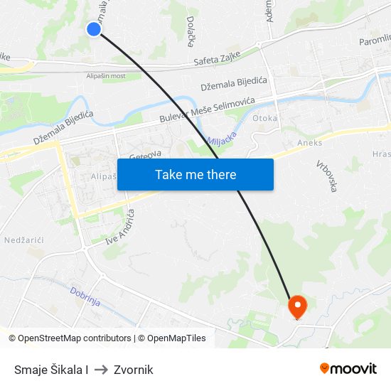 Smaje Šikala I to Zvornik map