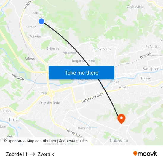 Zabrđe III to Zvornik map