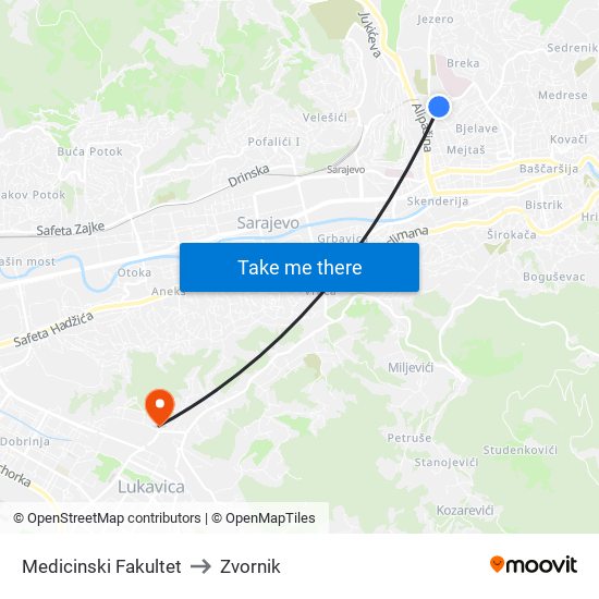 Medicinski Fakultet to Zvornik map