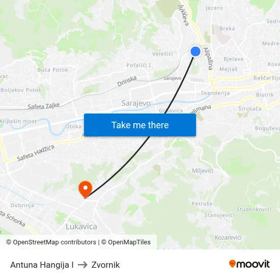 Antuna Hangija I to Zvornik map