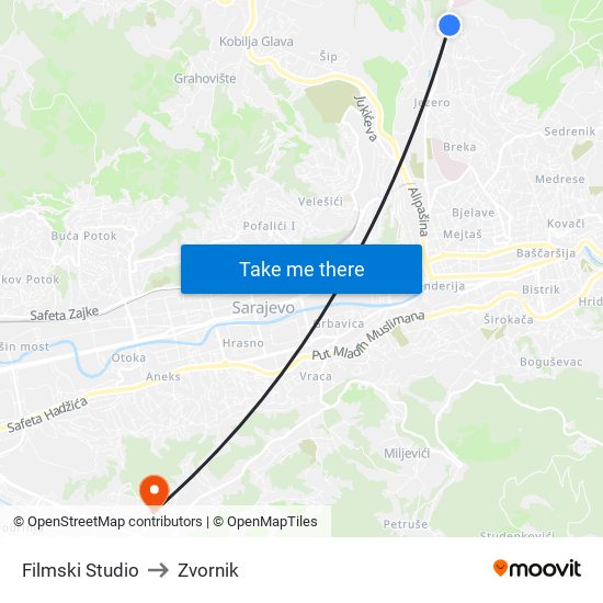 Filmski Studio to Zvornik map