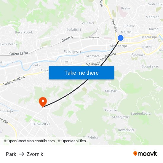 Park to Zvornik map