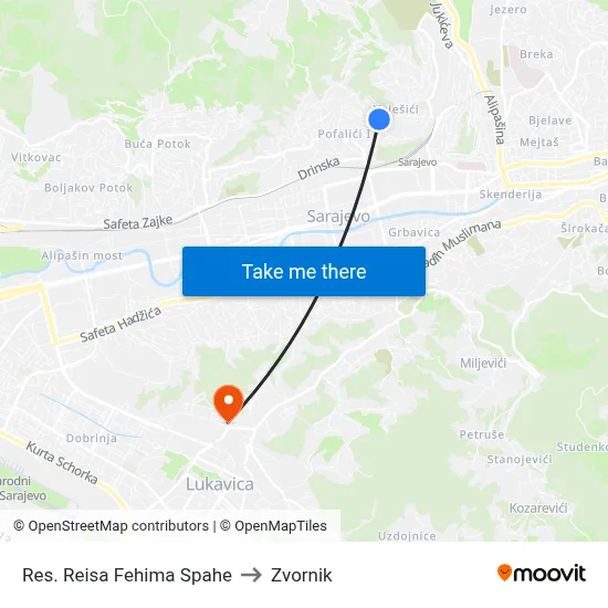 Res. Reisa Fehima Spahe to Zvornik map