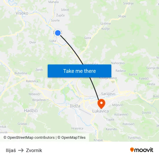 Ilijaš to Zvornik map