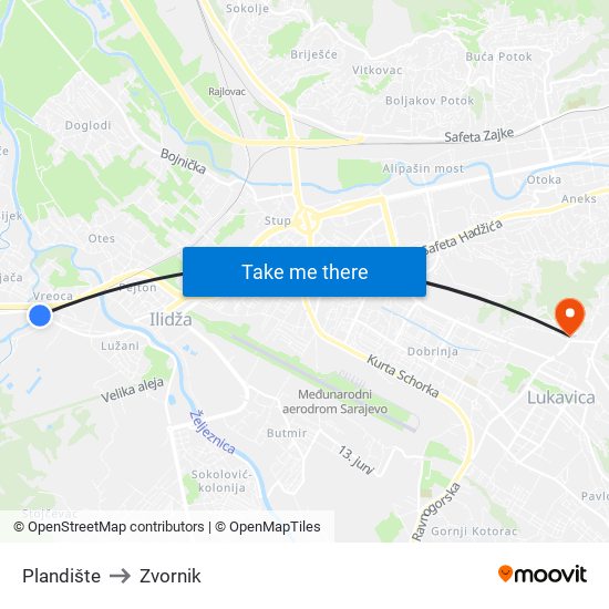 Plandište to Zvornik map