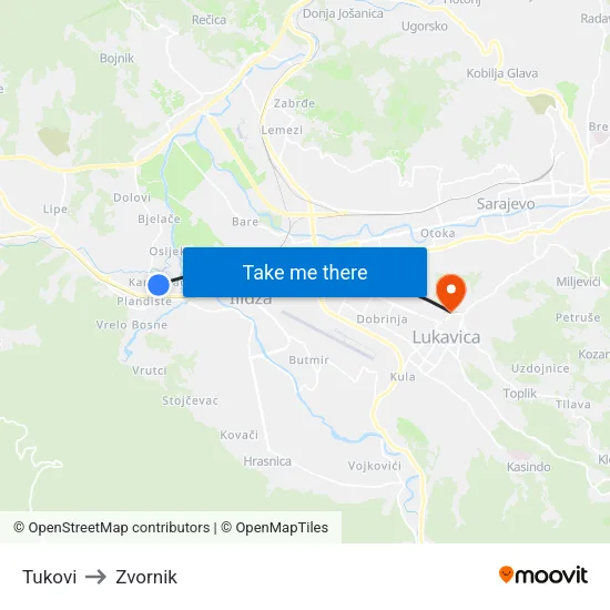 Tukovi to Zvornik map