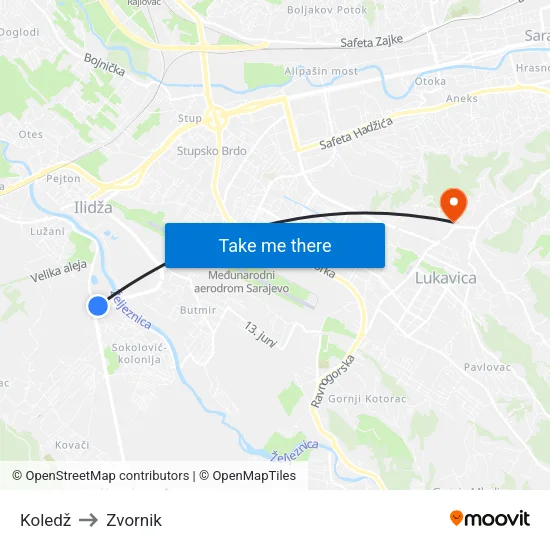 Koledž to Zvornik map