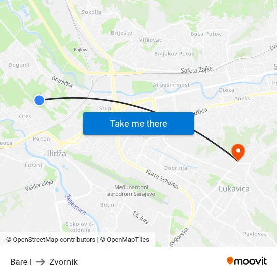 Bare I to Zvornik map