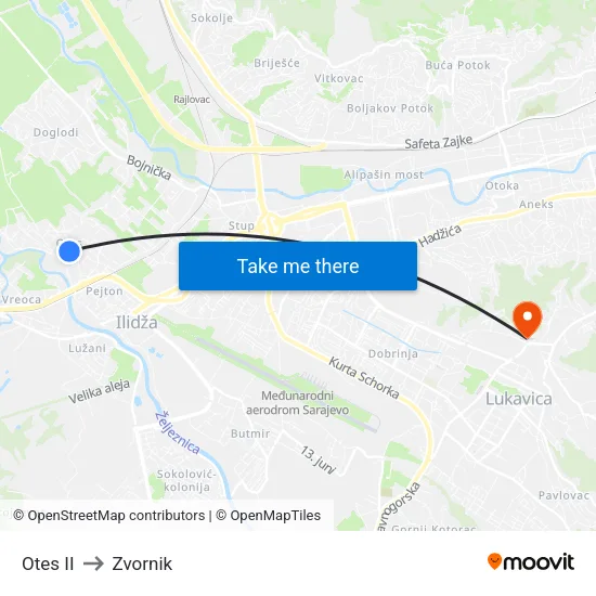 Otes II to Zvornik map