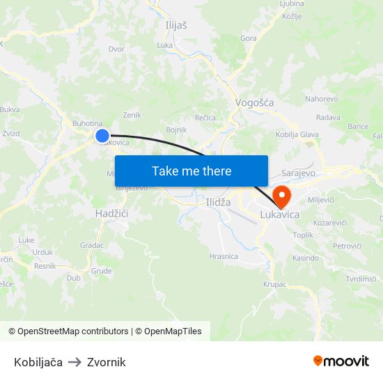 Kobiljača to Zvornik map