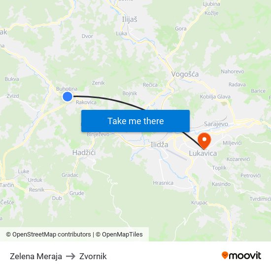 Zelena Meraja to Zvornik map