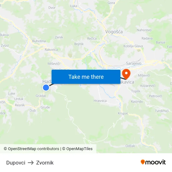 Dupovci to Zvornik map