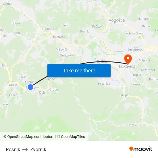 Resnik to Zvornik map