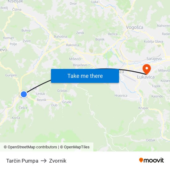 Tarčin Pumpa to Zvornik map