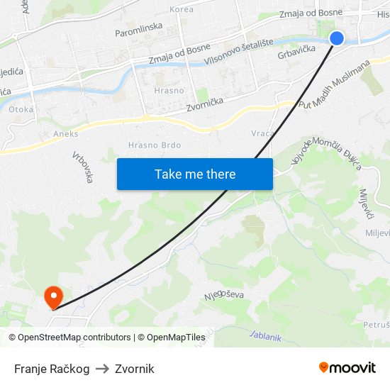 Franje Račkog to Zvornik map