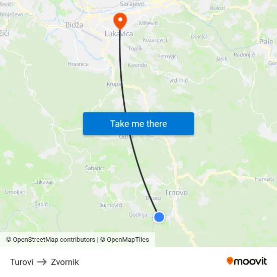 Turovi to Zvornik map