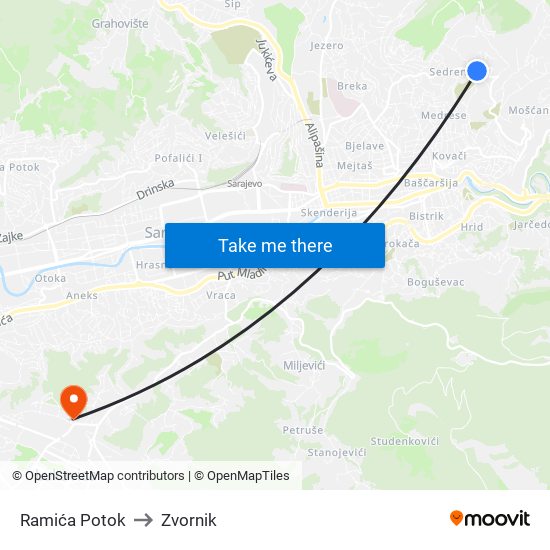 Ramića Potok to Zvornik map