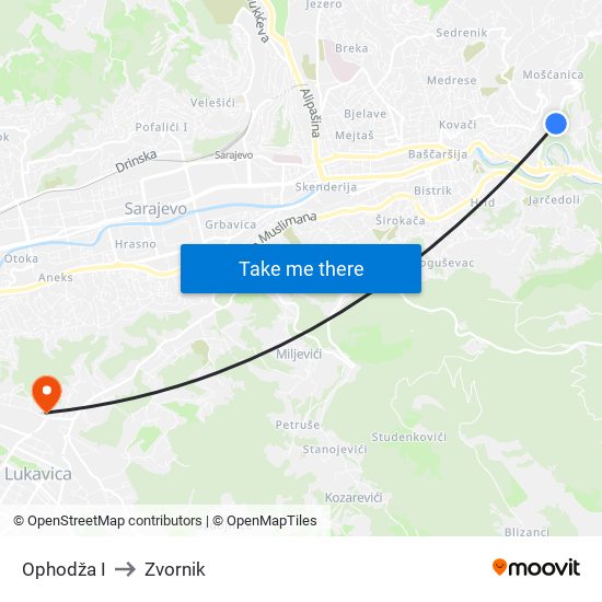 Ophodža I to Zvornik map