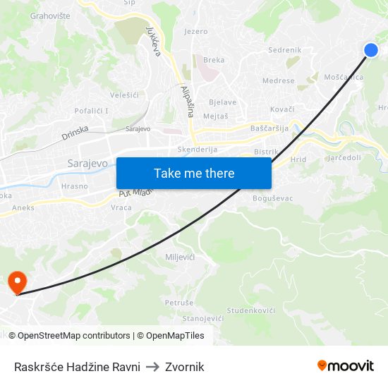 Raskršće Hadžine Ravni to Zvornik map