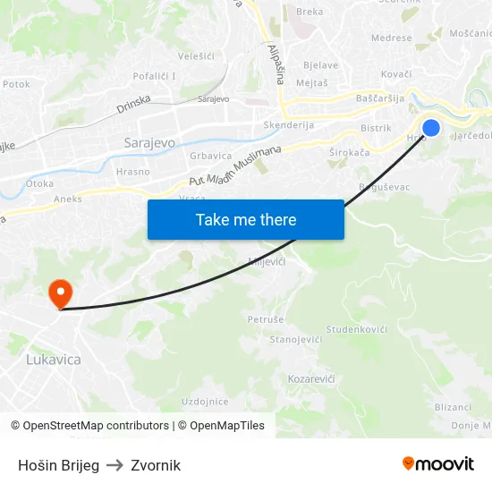 Hošin Brijeg to Zvornik map