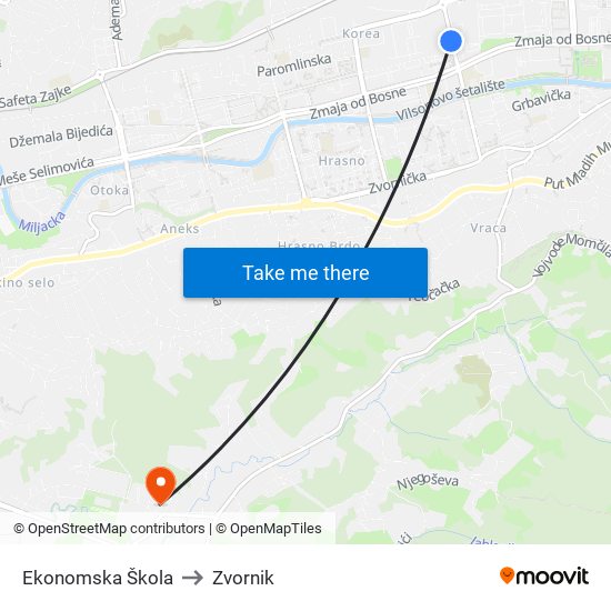 Ekonomska Škola to Zvornik map