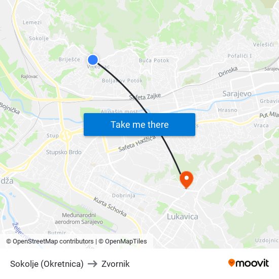 Sokolje (Okretnica) to Zvornik map