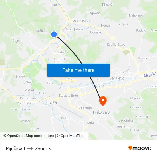 Riječica I to Zvornik map