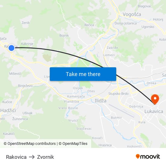 Rakovica to Zvornik map
