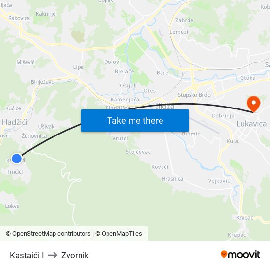 Kastaići I to Zvornik map