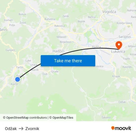 Odžak to Zvornik map