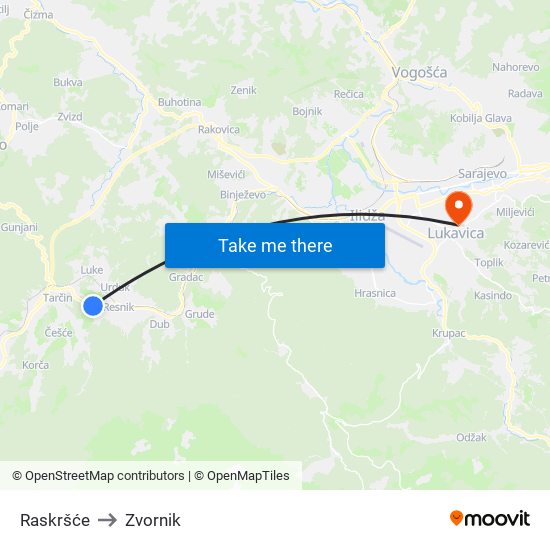 Raskršće to Zvornik map