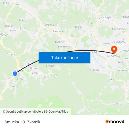 Smucka to Zvornik map