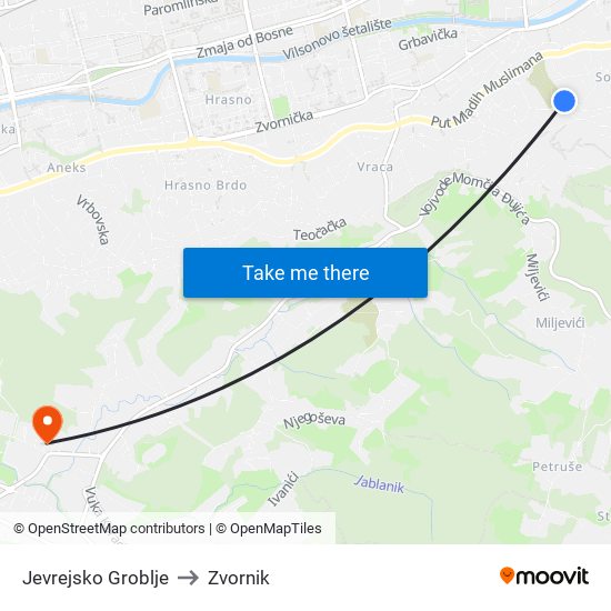 Jevrejsko Groblje to Zvornik map