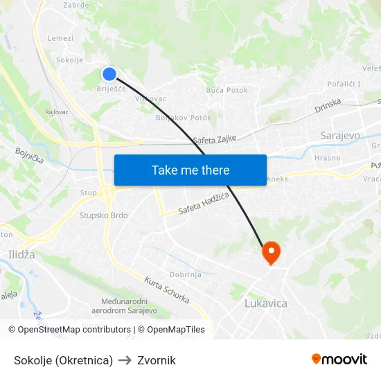 Sokolje (Okretnica) to Zvornik map