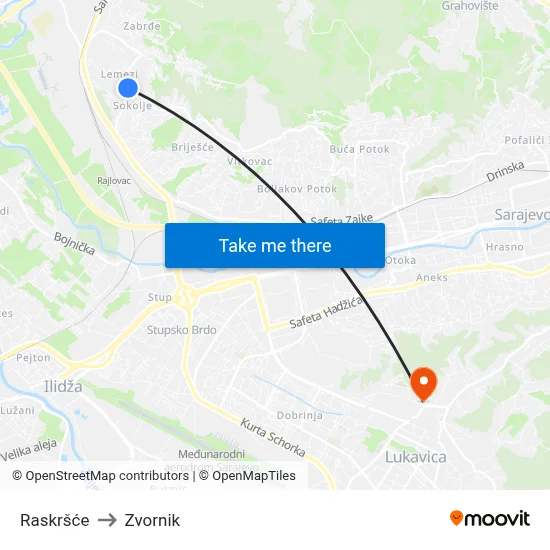 Raskršće to Zvornik map