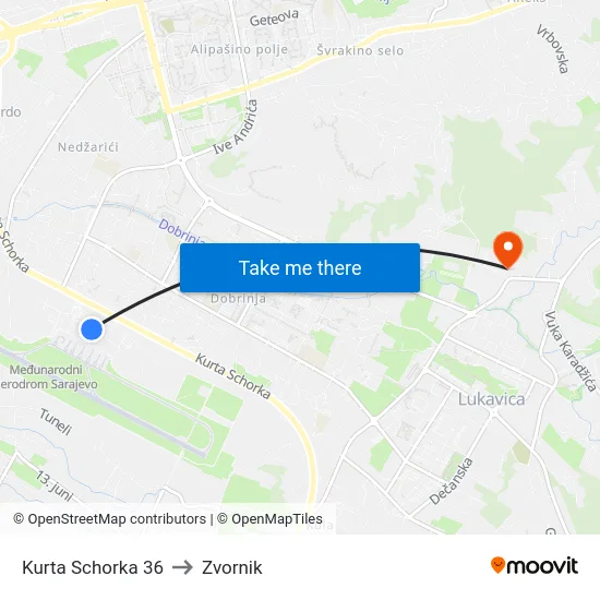 Kurta Schorka 36 to Zvornik map